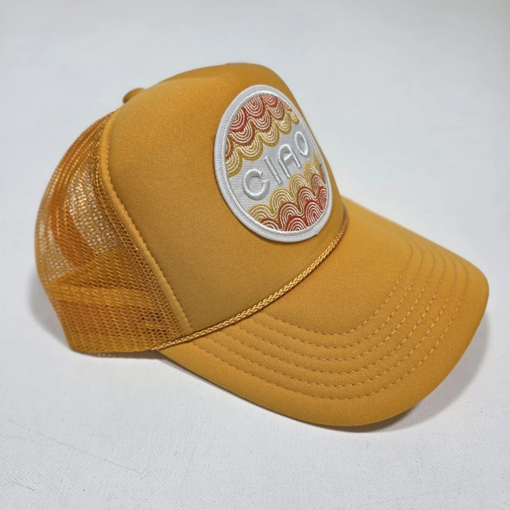 Port Sandz Trucker Hat Surfer Mustard Yellow Ciao Patch Mesh Snapback Cap Surf